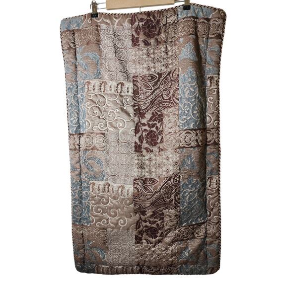 CROSCILL HOME Brown Light Blue Patchwork Rope Border KING Pillow Sham - Set of 2 - Picture 1 of 11
